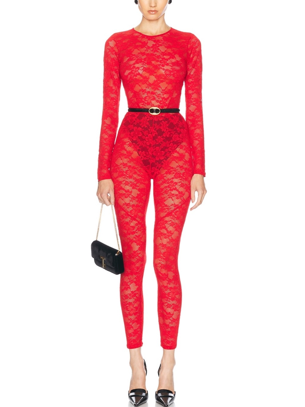 FLEUR DU MAL “LE STRETCH LACE CATSUIT”, SZ S ROUGE NWT